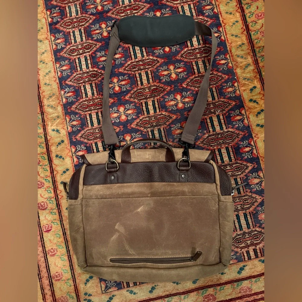 Mission Mercantile Campaign Waxed Canvas Messenger Bag Leather Briefcase